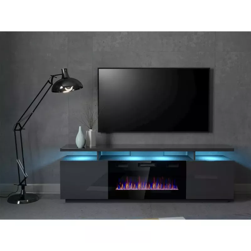 TV-kapp Cama Meble EVA elektrikaminaga 180x40x52 cm grafiit/läikiv grafiit