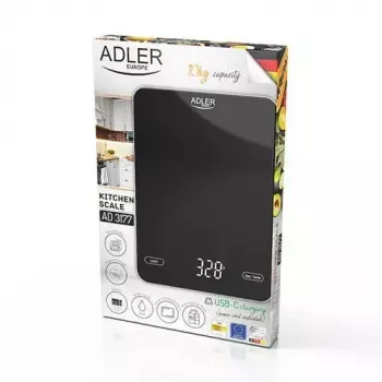 Elektrooniline köögikaal Adler AD 3177b — kandevõime 10 kg, täpsus 1 g, must, klaasist pind