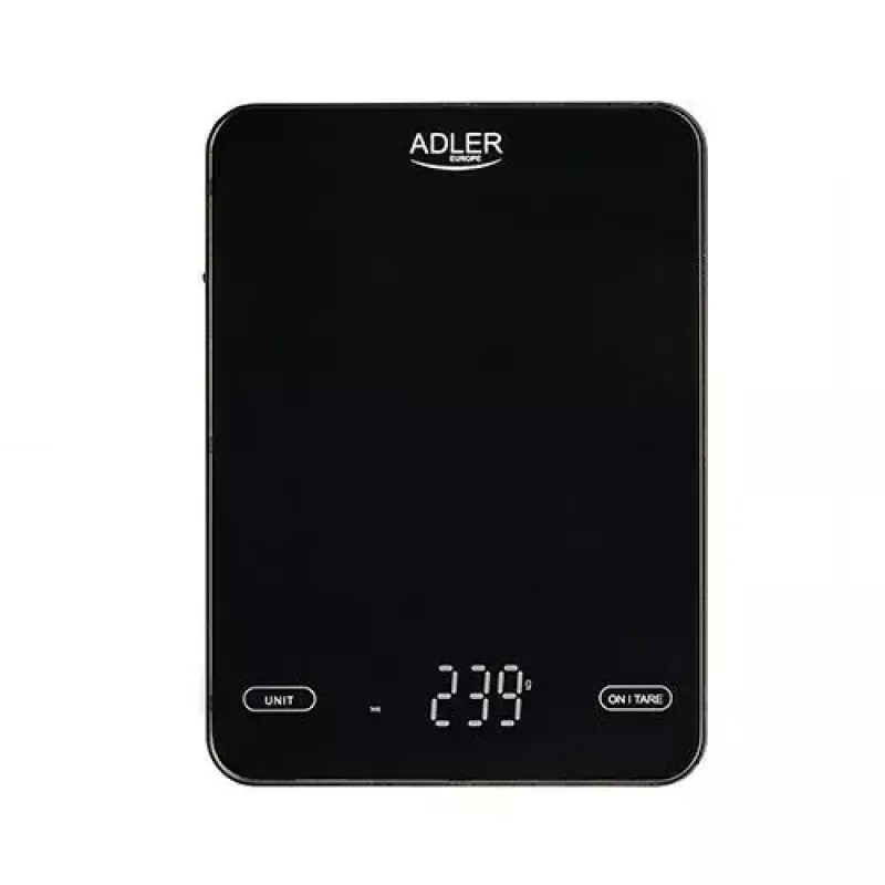 Elektrooniline köögikaal Adler AD 3177b — kandevõime 10 kg, täpsus 1 g, must, klaasist pind