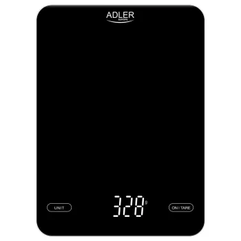 Elektrooniline köögikaal Adler AD 3177b — kandevõime 10 kg, täpsus 1 g, must, klaasist pind