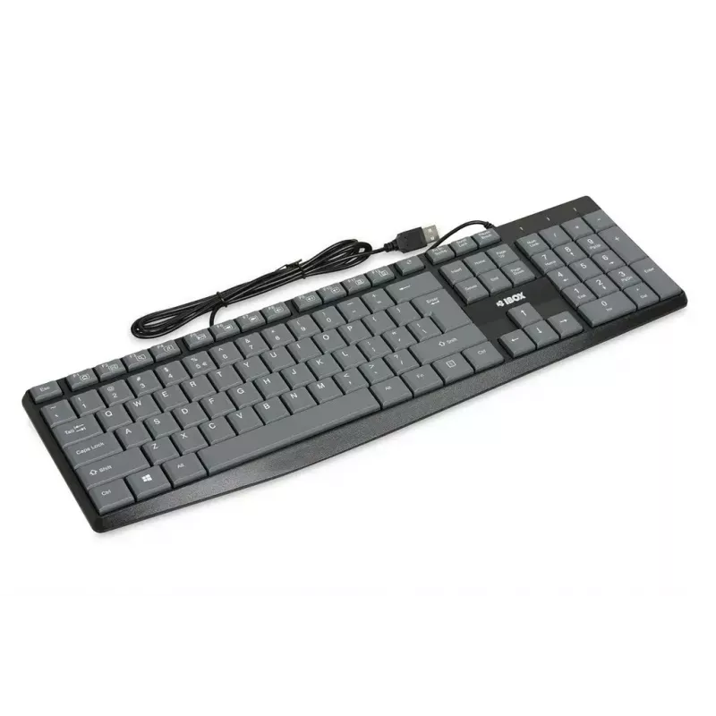 Juhtmega USB-klaviatuur IBOX Eris IKC2010G — täissuuruses 105 klahvi, USB, hall/must, veekindel, 1,8 m kaabel