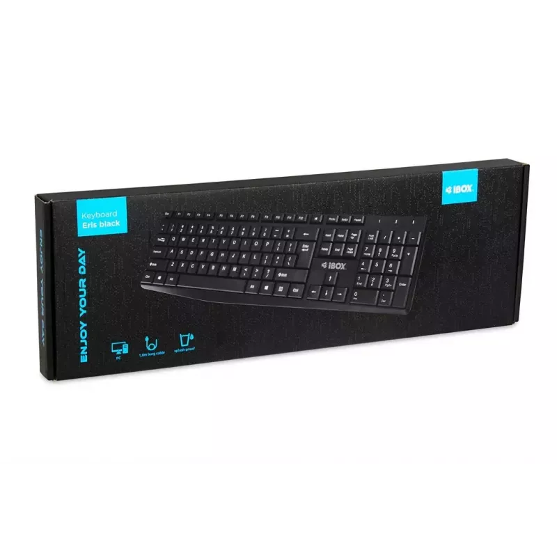 Juhtmega USB-klaviatuur IBOX Eris IKC2010B — täissuuruses 105-klahviline, USB, veekindel, must