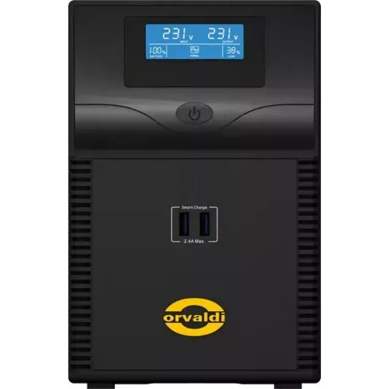 UPS ORVALDI ID1K5CH 1,5 kVA (900 W) Line-Interactive, 24 V aku, LCD, USB, kompaktne must
