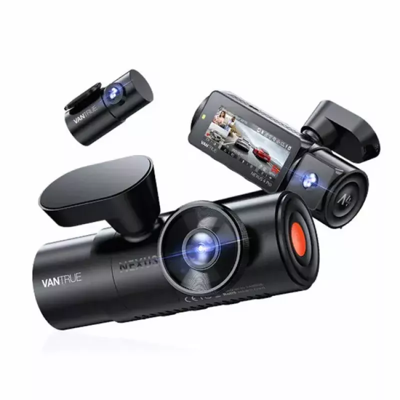 Dashcam VANTRUE N4 PRO 3-kanaliga autokaamera, pea 3840×2160, 165° eesmine, 160° siseruum, GPS, Wi‑Fi, IPS-ekraan, MicroSD kuni 512 GB