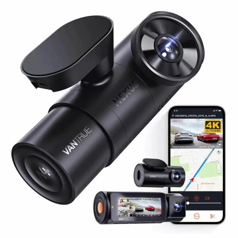 Dashcam VANTRUE N4 PRO 3-kanaliga autokaamera, pea 3840×2160, 165° eesmine, 160° siseruum, GPS, Wi‑Fi, IPS-ekraan, MicroSD kuni 512 GB