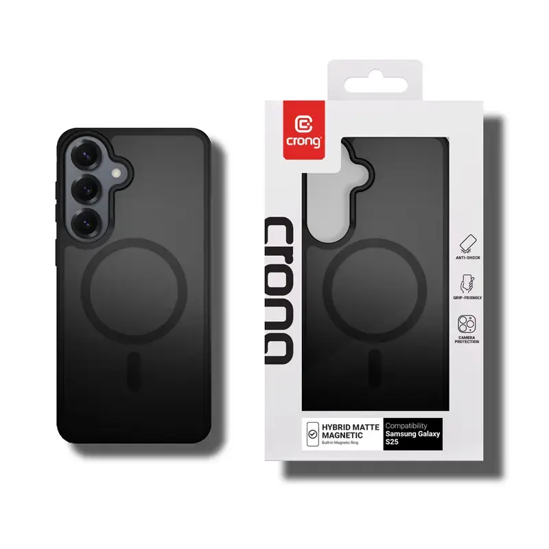 Crong Hybrid Matte Magnetic ümbris Samsung Galaxy S25 jaoks — TPU+PC, magnetrõngad, must