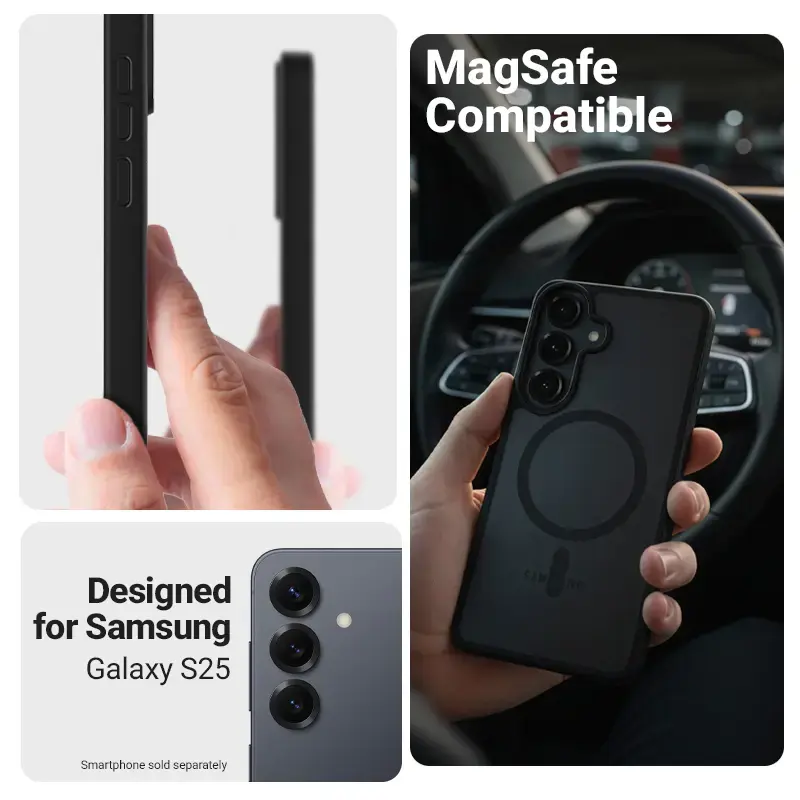 Crong Hybrid Matte Magnetic ümbris Samsung Galaxy S25 jaoks — TPU+PC, magnetrõngad, must