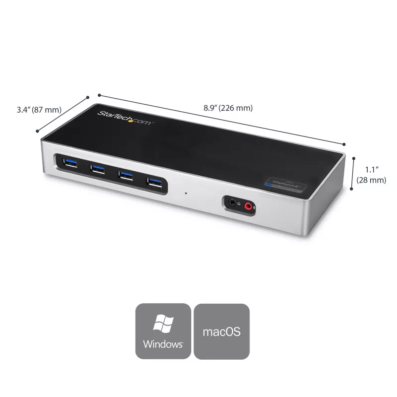 StarTech.com USB-C ja USB-A dokk – kahe monitori 4K 60Hz dokk DisplayPort + HDMI – hübriidne USB 3.0 dokkimisjaam USB-C või USB-A sülearvutitele – 6x USB Type-A, GbE – USB 3.1 Gen 1 – Mac/Windows