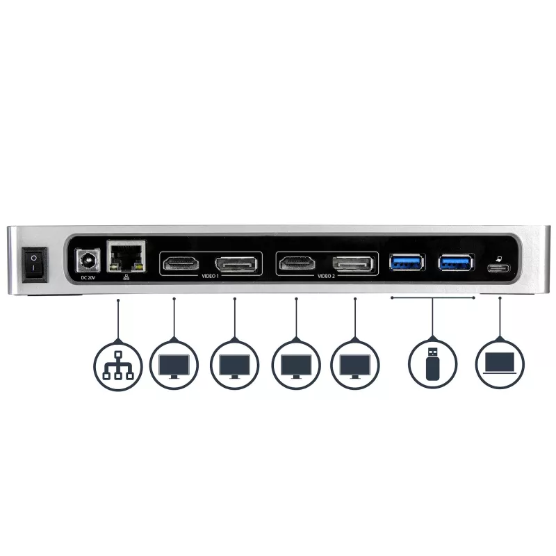 StarTech.com USB-C ja USB-A dokk – kahe monitori 4K 60Hz dokk DisplayPort + HDMI – hübriidne USB 3.0 dokkimisjaam USB-C või USB-A sülearvutitele – 6x USB Type-A, GbE – USB 3.1 Gen 1 – Mac/Windows