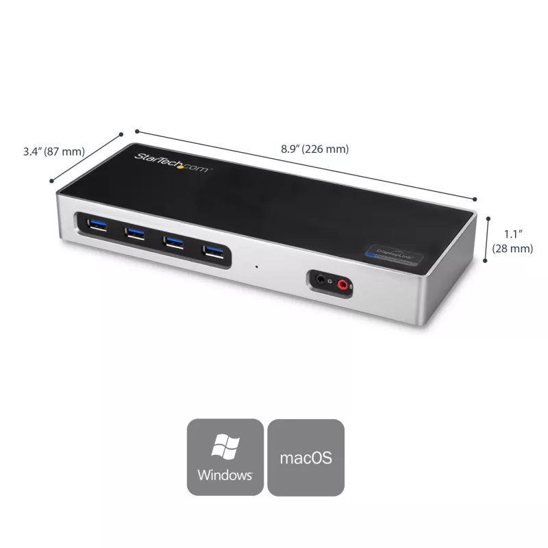 StarTech.com USB-C ja USB-A dokk – kahe monitori 4K 60Hz dokk DisplayPort + HDMI – hübriidne USB 3.0 dokkimisjaam USB-C või USB-A sülearvutitele – 6x USB Type-A, GbE – USB 3.1 Gen 1 – Mac/Windows