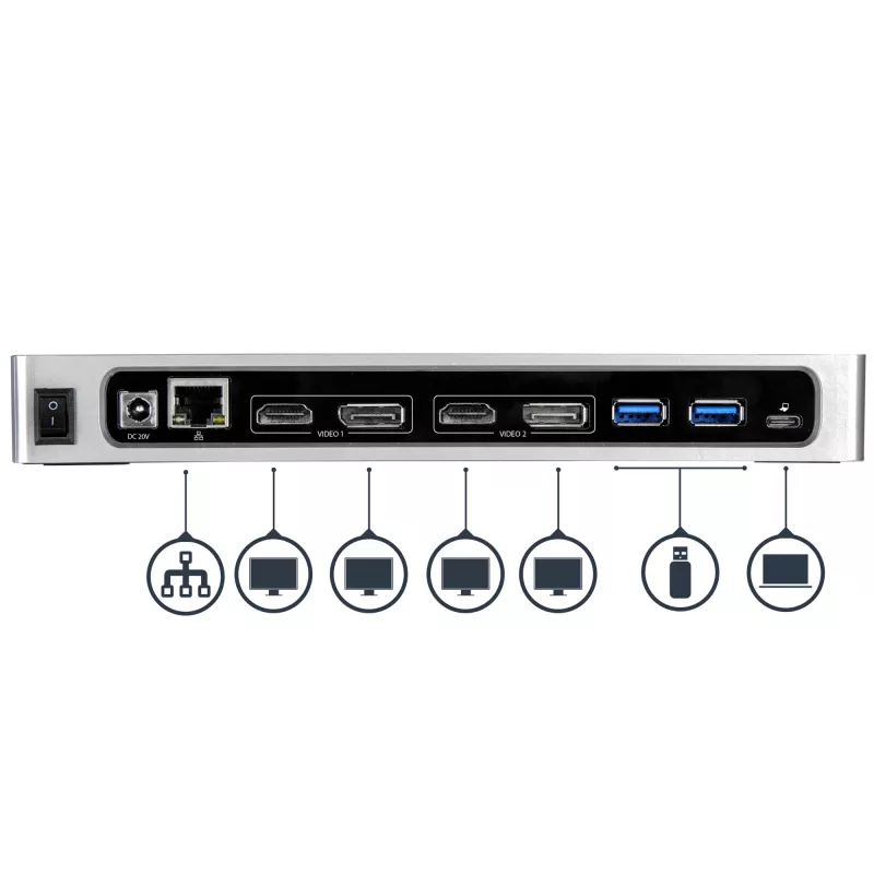 StarTech.com USB-C ja USB-A dokk – kahe monitori 4K 60Hz dokk DisplayPort + HDMI – hübriidne USB 3.0 dokkimisjaam USB-C või USB-A sülearvutitele – 6x USB Type-A, GbE – USB 3.1 Gen 1 – Mac/Windows