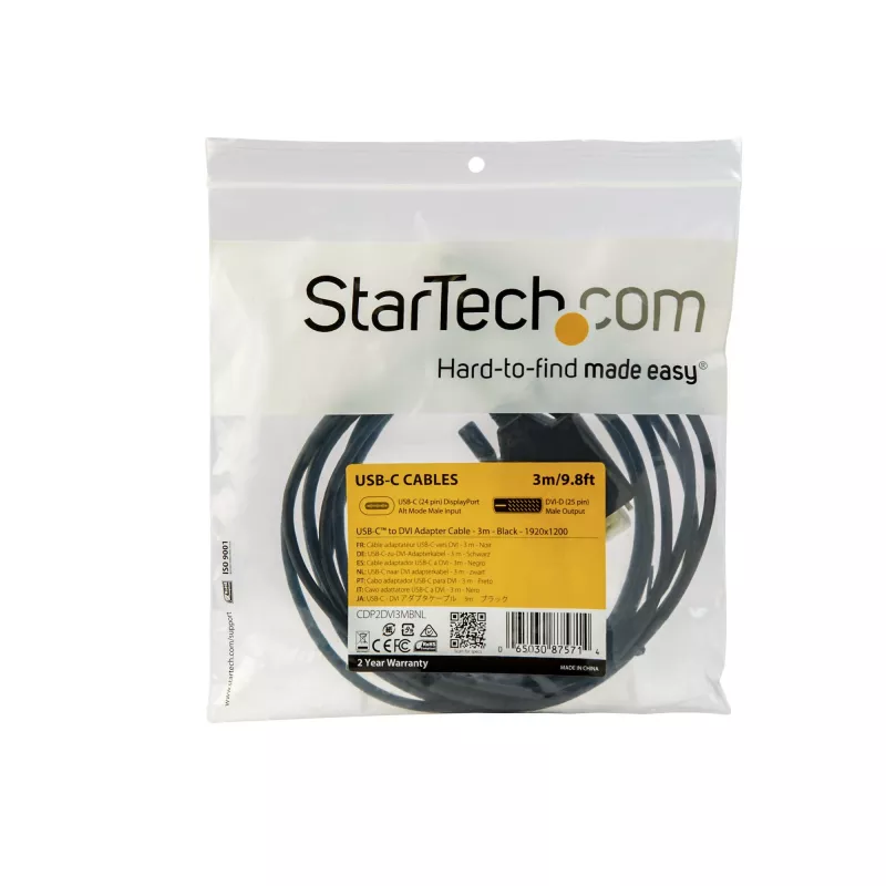 StarTech.com 3m USB-C - DVI kaabel - 1080p (ühe lüliga) USB USB-C (DP Alt Mode HBR2) DVI-D digitaalse video adapterkaabel - töötab Thunderbolt 3-ga - sülearvuti DVI monitori/ekraani jaoks