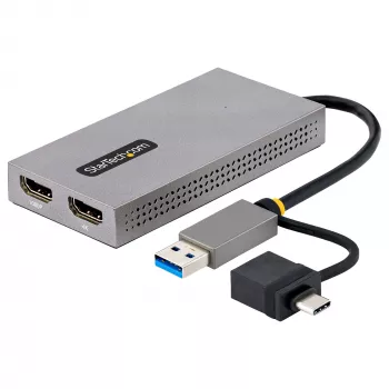 StarTech.com USB–kahe HDMI-adapter, USB A/C kahele HDMI-ekraanile (1x 4K30Hz, 1x 1080p), integreeritud USB-A–C-dongel, 4 tolli/11 cm kaabel, USB 3.0–HDMI-ekraaniadapter, Windows ja macOS