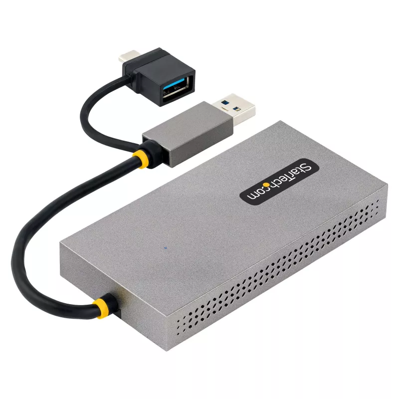 StarTech.com USB–kahe HDMI-adapter, USB A/C kahele HDMI-ekraanile (1x 4K30Hz, 1x 1080p), integreeritud USB-A–C-dongel, 4 tolli/11 cm kaabel, USB 3.0–HDMI-ekraaniadapter, Windows ja macOS