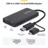 StarTech.com USB–kahe HDMI-adapter, USB A/C kahele HDMI-ekraanile (1x 4K30Hz, 1x 1080p), integreeritud USB-A–C-dongel, 4 tolli/11 cm kaabel, USB 3.0–HDMI-ekraaniadapter, Windows ja macOS