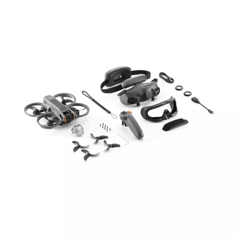 DJI Avata 2 Fly Smart Combo droon — 4 rootoriga kvadrokopter, 48 MP kaamera, 3840×2160 video, 2150 mAh aku, Wi‑Fi ja Bluetooth