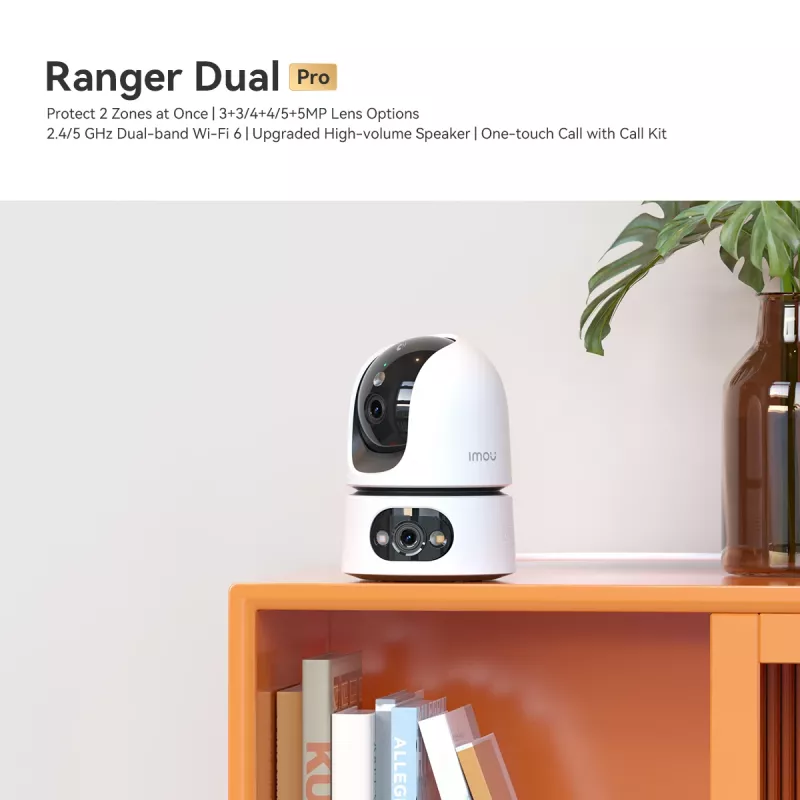 IP turvakaamera IMOU Ranger Dual Pro 6MP — Siseruumi lauale, 2304×1296, 3,6 mm, 8× digitaalne suum, 91°×47° vaatenurgad