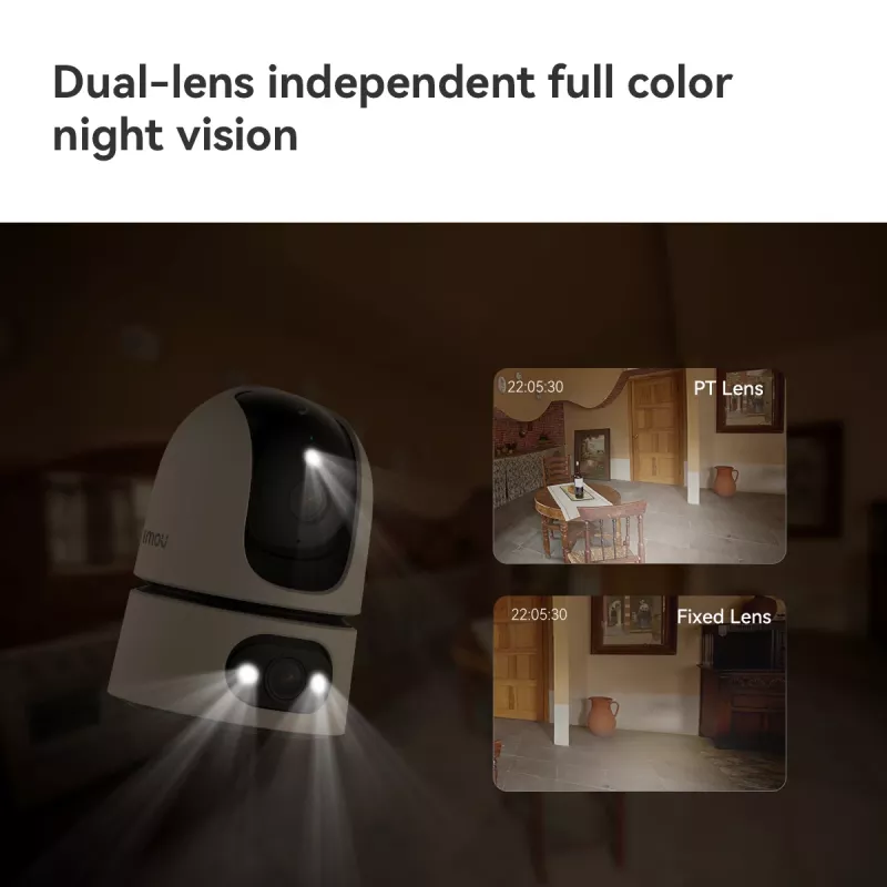IP turvakaamera IMOU Ranger Dual Pro 6MP — Siseruumi lauale, 2304×1296, 3,6 mm, 8× digitaalne suum, 91°×47° vaatenurgad