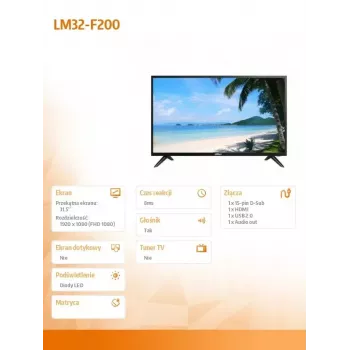 LCD monitor DAHUA LM32-F200 31.5 tolli Full HD 1920x1080 LED, 60 Hz, 8 ms, HDMI+VGA, kõlarid, VESA 75x75