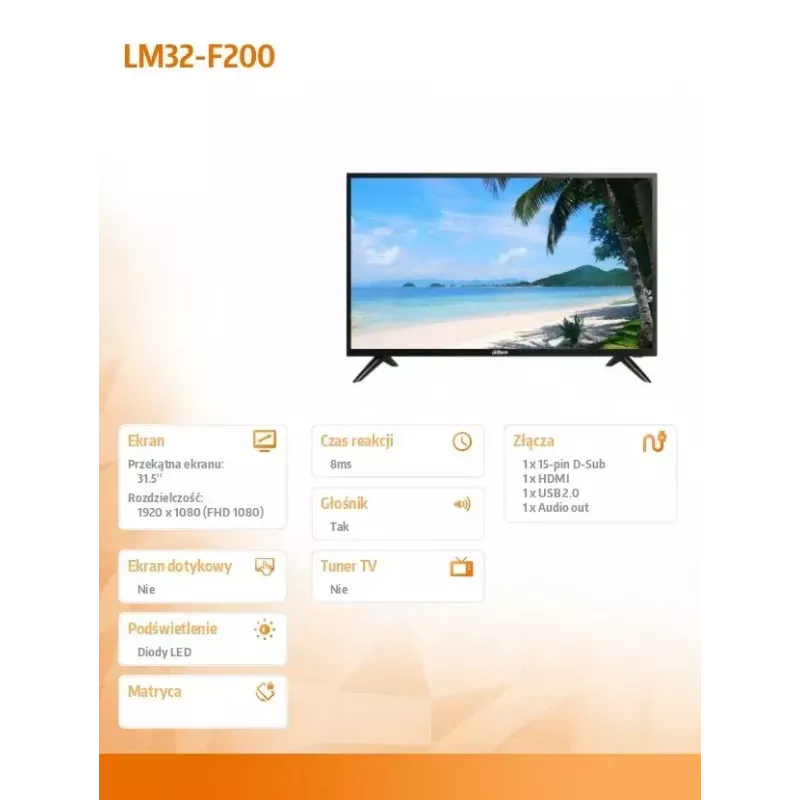 LCD monitor DAHUA LM32-F200 31.5 tolli Full HD 1920x1080 LED, 60 Hz, 8 ms, HDMI+VGA, kõlarid, VESA 75x75
