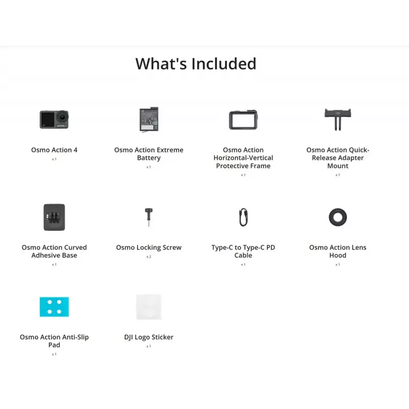 Action camera DJI Osmo Action 4 — 4K Ultra HD, CMOS sensor, 155° FOV, MicroSD up to 512 GB, veekindel 18 m, 145 g