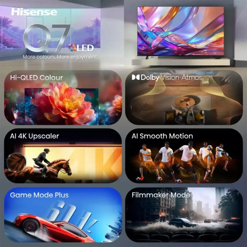 TV Hisense 50Q7S 50 tolli (127 cm) QLED 4K Ultra HD Smart TV, Direct-LED, HomeOS, Wi‑Fi, must