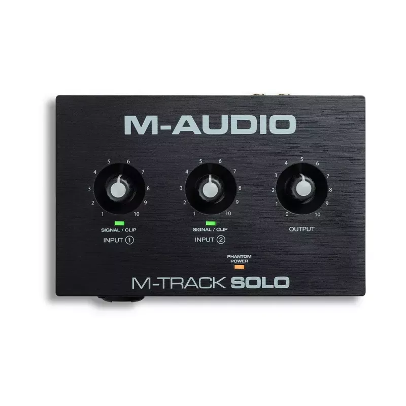 Heliliides M-Audio M-Track Solo — USB 16-bit/48 kHz, 1-sisend/1-väljund, XLR/TRS-kombo- ja instrumendisisend, 48 V fantoomtoide, kõrvaklapiväljund