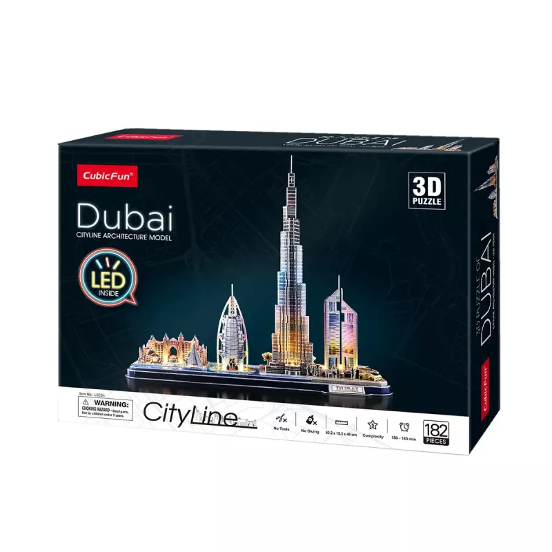3D pusle CubicFun City Line Dubai LED, 182 tükki, 532×48 mm, vanus 10+