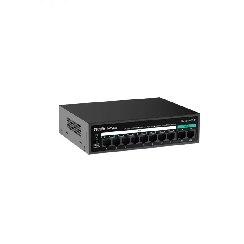 RUIJIE haldamata PoE-lüliti RG-ES110FG-P — 10-pordine gigabitine (10/100/1000) koos 1 SFP-ga, 120 W, 20 Gbps kommutatsioon