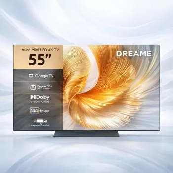 Nutiteler Dreame Aura S100 55-tolline, QLED+ (Mini Led), 4K UHD, Google TV, 144Hz, AI protsessor, integreeritud heliriba, must