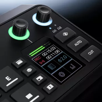 Mitmekanaliline taskuhäälingu- ja otseülekande tootmiskonsool Rode RodeCaster Video S RCVS-E — puuteekraan, Wi‑Fi, Bluetooth 5.3, 5x USB-C, 3x HDMI-sisend, 1x HDMI-väljund, microSD