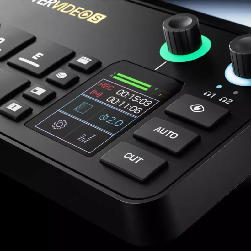 Mitmekanaliline taskuhäälingu- ja otseülekande tootmiskonsool Rode RodeCaster Video S RCVS-E — puuteekraan, Wi‑Fi, Bluetooth 5.3, 5x USB-C, 3x HDMI-sisend, 1x HDMI-väljund, microSD