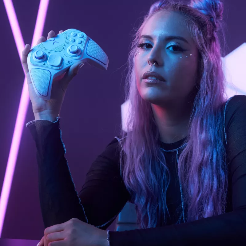 Mängupult VICTRIX 052-002-WH juhtmega ja juhtmevaba RF/USB, USB-C, 2000 mAh, PC/PS4/PS5, violetne/valge