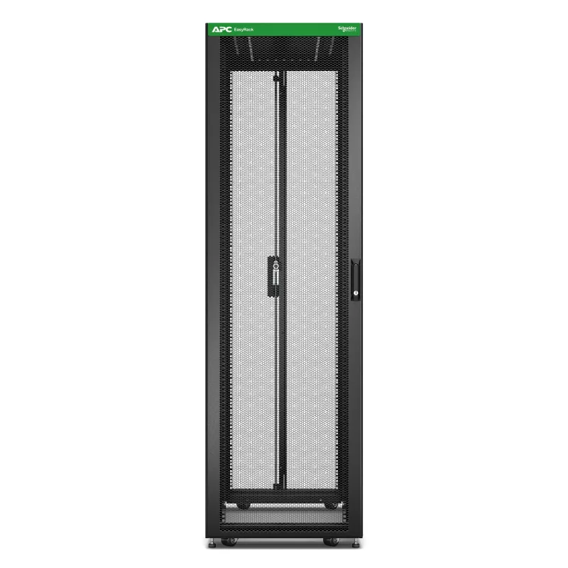 APC Easy Rack, 42U, must, katusega, ratastega, jalgadega, 4 kronsteiniga ja küljepaneelidega, põhjata, 1991H x 600W x 800D mm