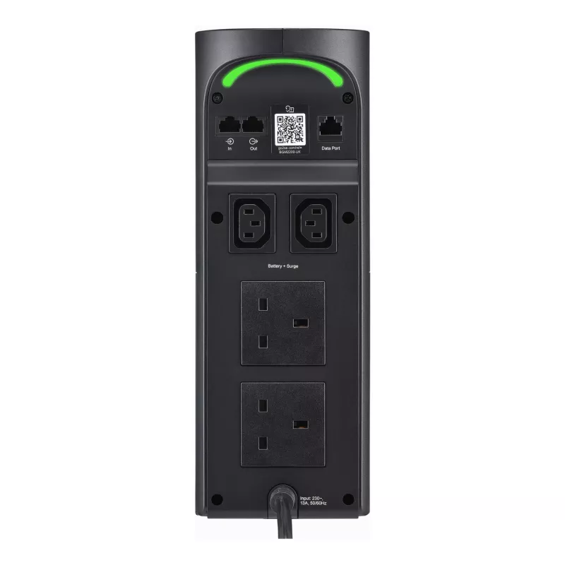 APC Back-UPS Pro mängimiseks, 2200VA/1320W, torn, 230V, 2x UK ja 2x IEC C13 pistikupesa, RGB-tuled, puhas siinuslaine, kesköö (must)