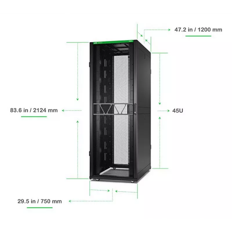 APC NetShelter SX serveririiul Gen 2, 45U, 2124H x 750W x 1200D mm, külgedega, must