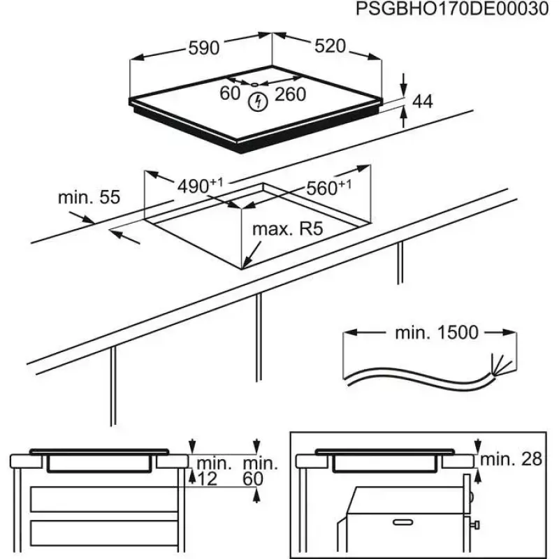 Electrolux LIL61424C Must Sisseehitatav 60 cm Tsoon-induktsioonpliit 4 tsooni