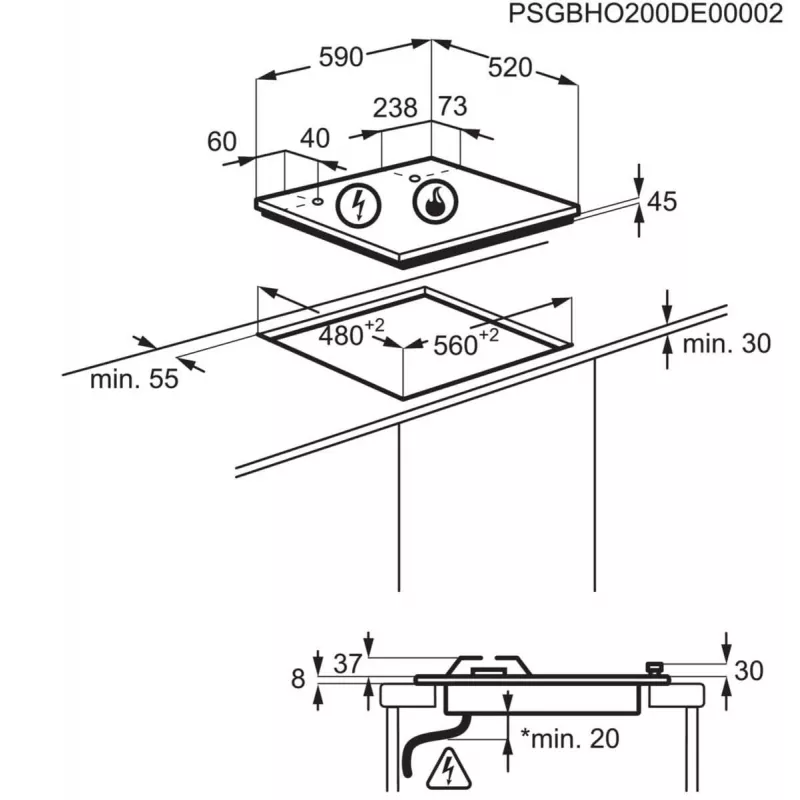 Electrolux KGG64362W valge sisseehitatud 60 cm gaasipliit 4 tsooniga