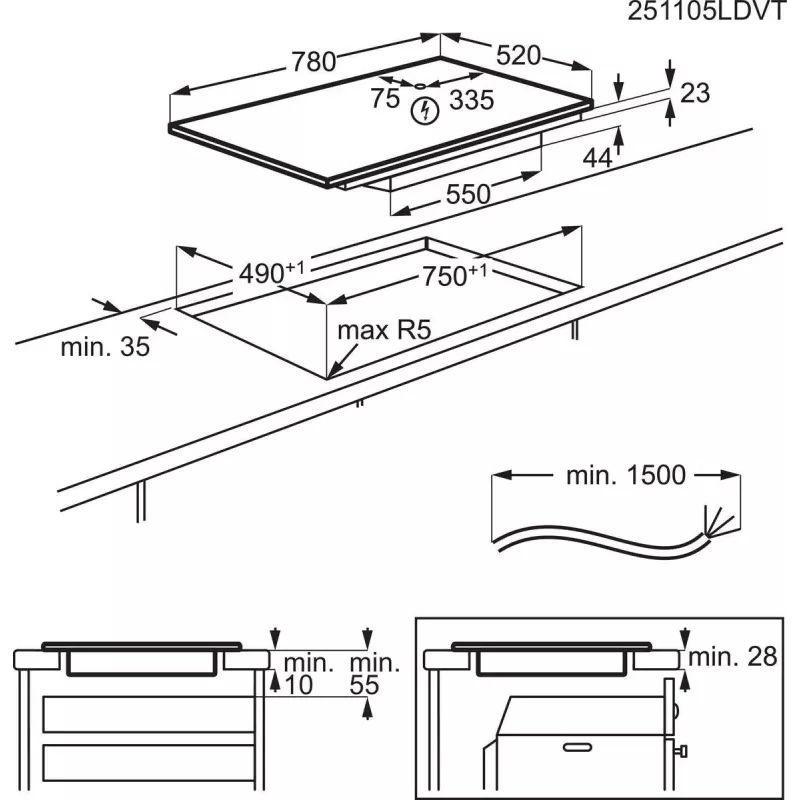 Electrolux Serie 600 EIV83443CT Must Sisseehitatav 80 cm Induktsioonpliit tsoonidega 4 tsooni