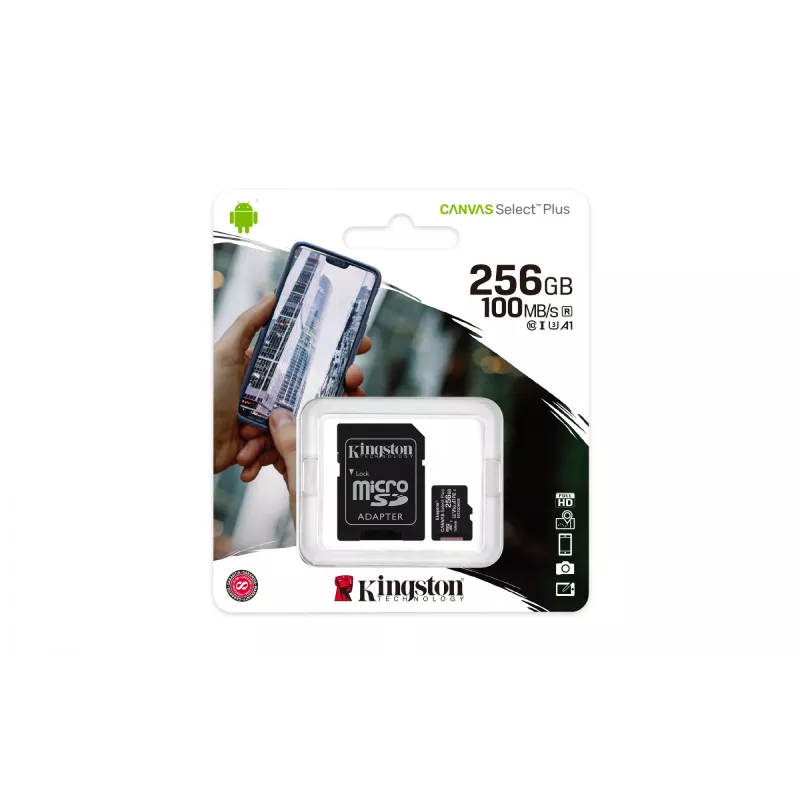 Kingston Technology Canvas Select 256 GB micSDXC Plus 100R A1 C10 kaart + adapter