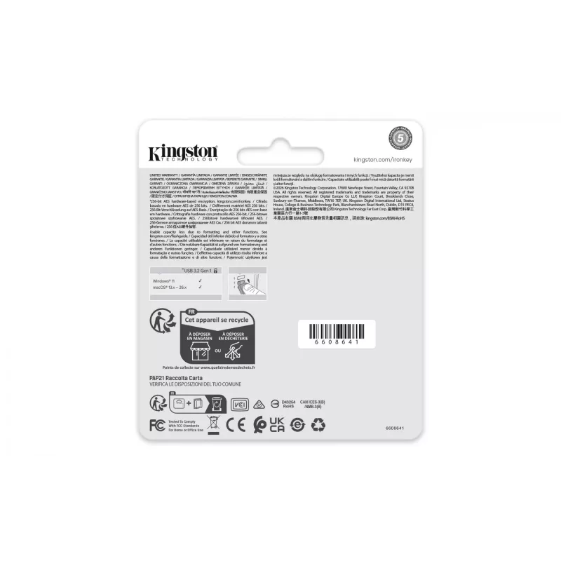 USB-mälupulk KINGSTON IronKey Locker Plus 50 G2 32 GB, USB 3.2 Gen 1 Type-A, AES-256, FIPS 197