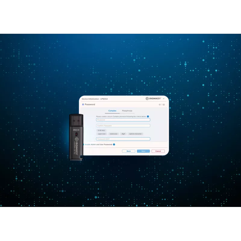 USB-mälupulk KINGSTON IronKey Locker Plus 50 G2 256 GB, USB Type-A, USB 3.2 Gen 1, AES-256, FIPS 197