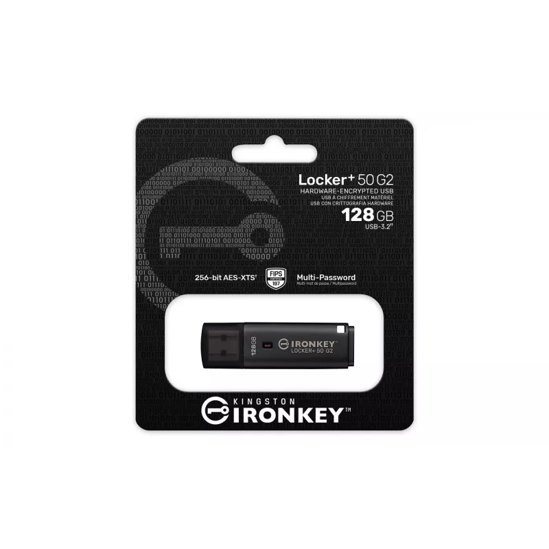 USB-mälupulk KINGSTON IronKey Locker Plus 50 G2 128 GB, USB Type-A, USB 3.2 Gen 1, AES-256, FIPS 197