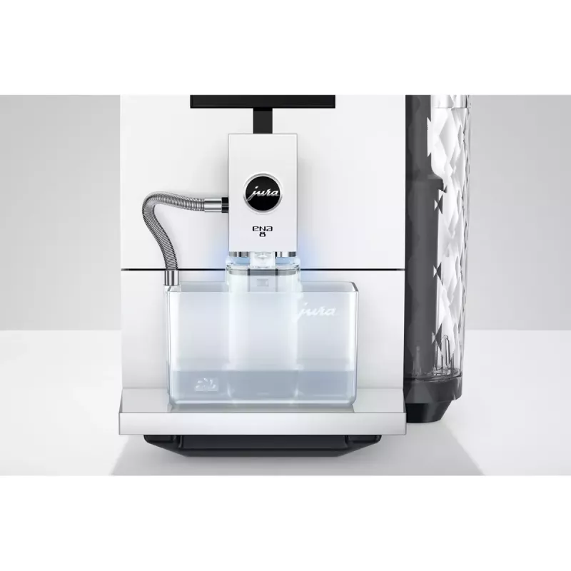 Espressomasin JURA ENA 8 (EC) — täisautomaatne, 1,1 L veepaak, 125 g oakaamel, 15 programmi, 15 baari, termoplokk, Wi‑Fi, valge