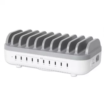 Manhattan 10-pordiline USB-C laadimisjaam, USB-C väljund: 10x 20 W, max 200 W, vahelduvvoolutoide (sh USA/EL/Ühendkuningriigi adapterid)