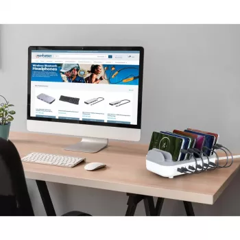 Manhattan 10-pordiline USB-C laadimisjaam, USB-C väljund: 10x 20 W, max 200 W, vahelduvvoolutoide (sh USA/EL/Ühendkuningriigi adapterid)