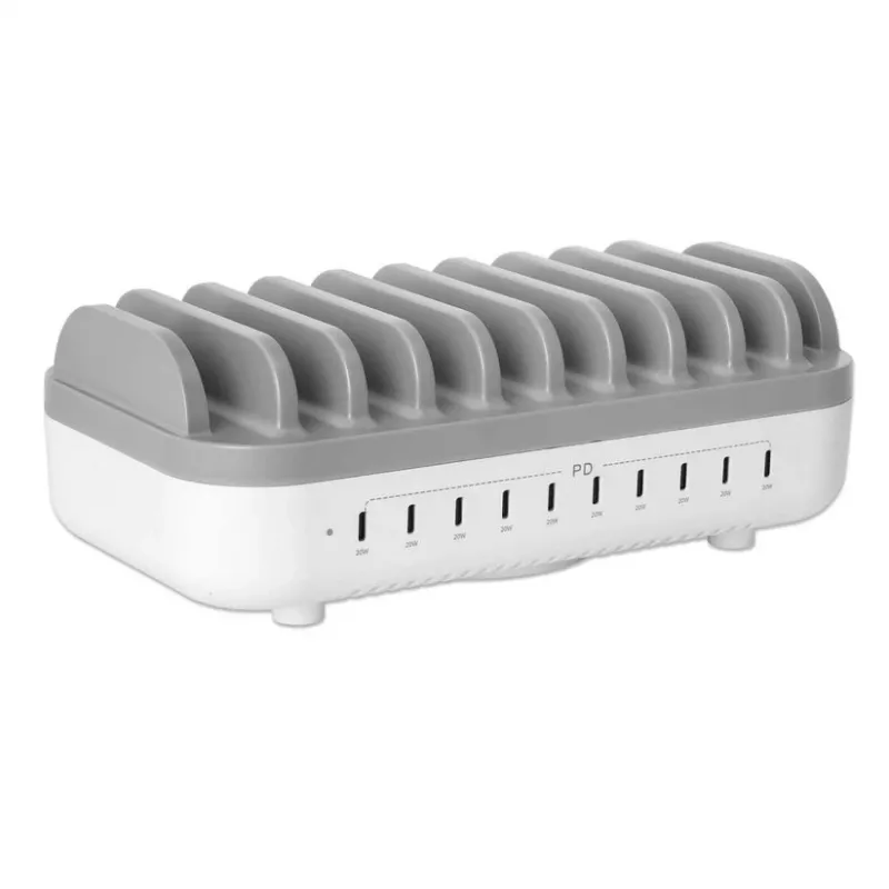 Manhattan 10-pordiline USB-C laadimisjaam, USB-C väljund: 10x 20 W, max 200 W, vahelduvvoolutoide (sh USA/EL/Ühendkuningriigi adapterid)