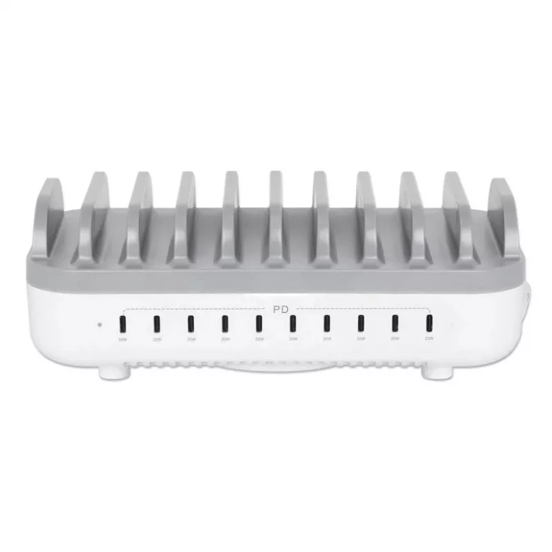 Manhattan 10-pordiline USB-C laadimisjaam, USB-C väljund: 10x 20 W, max 200 W, vahelduvvoolutoide (sh USA/EL/Ühendkuningriigi adapterid)