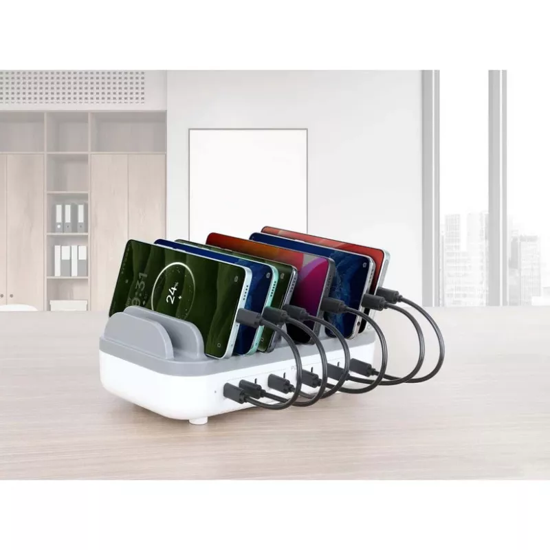 Manhattan 10-pordiline USB-C laadimisjaam, USB-C väljund: 10x 20 W, max 200 W, vahelduvvoolutoide (sh USA/EL/Ühendkuningriigi adapterid)