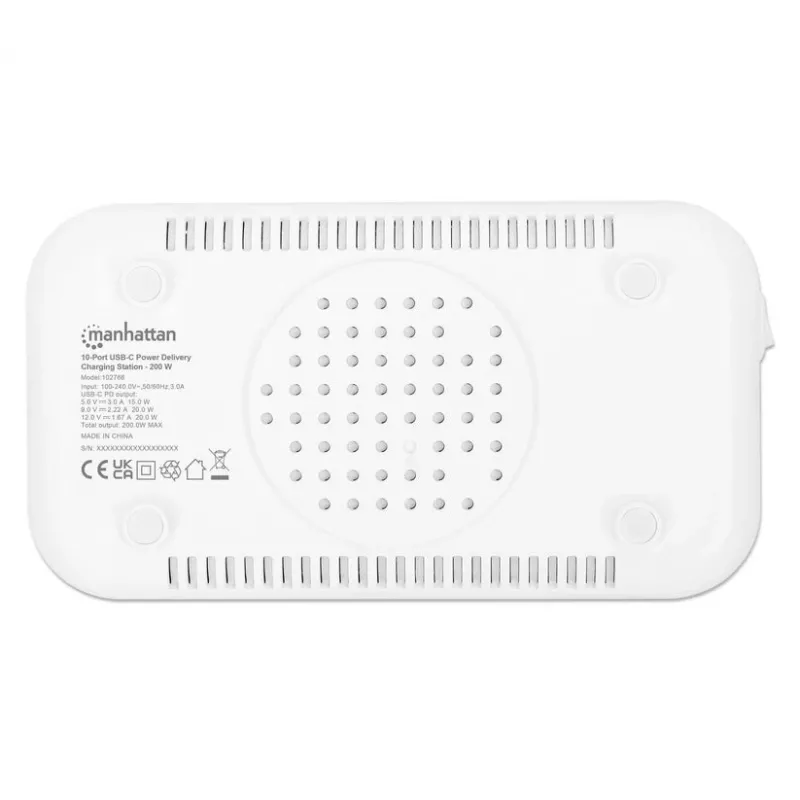 Manhattan 10-pordiline USB-C laadimisjaam, USB-C väljund: 10x 20 W, max 200 W, vahelduvvoolutoide (sh USA/EL/Ühendkuningriigi adapterid)